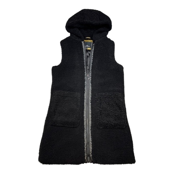 Sam Edelman Faux Leather Trim Faux Shearling Longline Hooded Vest Black XXS - Picture 3 of 10